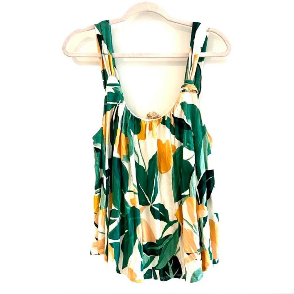 Anthropologie Green and Gold Floral Tank Top Sz L